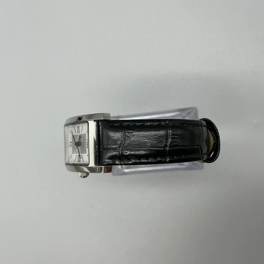 Caravelle Womens Watch 21mm Silver Tone Black Leather Band 43L202 New Battery